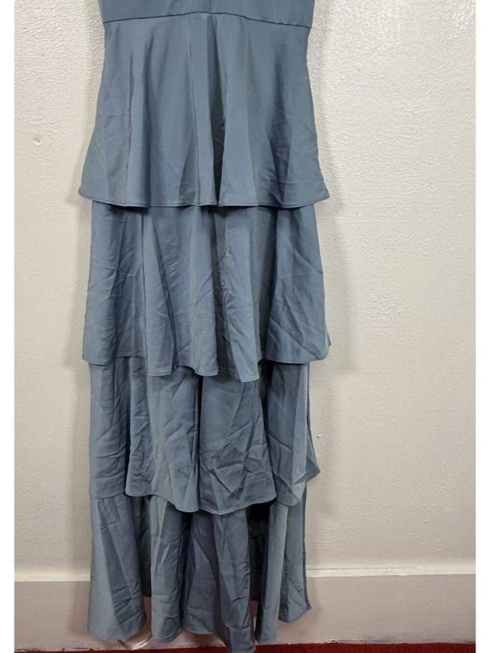 NWT Lulus Going with Elegance Slate Blue Satin Tiered Gown Bridesmaid Gala Small - Picture 8 of 14